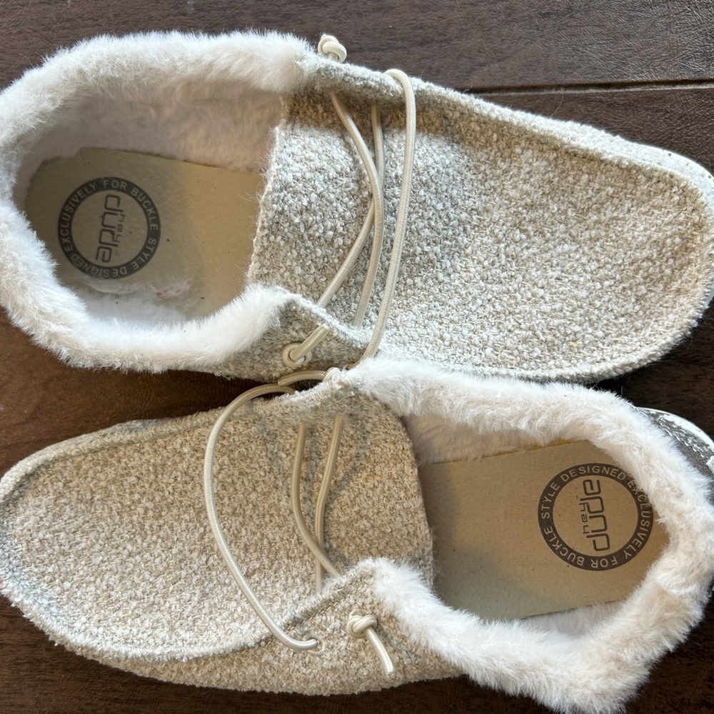 Hey Dude White Fuzzy Slip-On Shoes